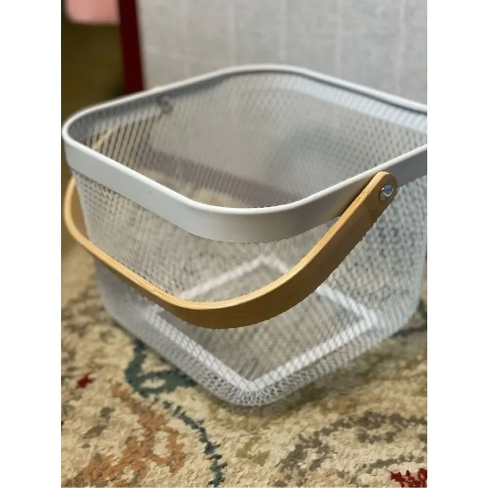 Blue & White Metal Storage Baskets with Natural Wood Handles - Home Accents